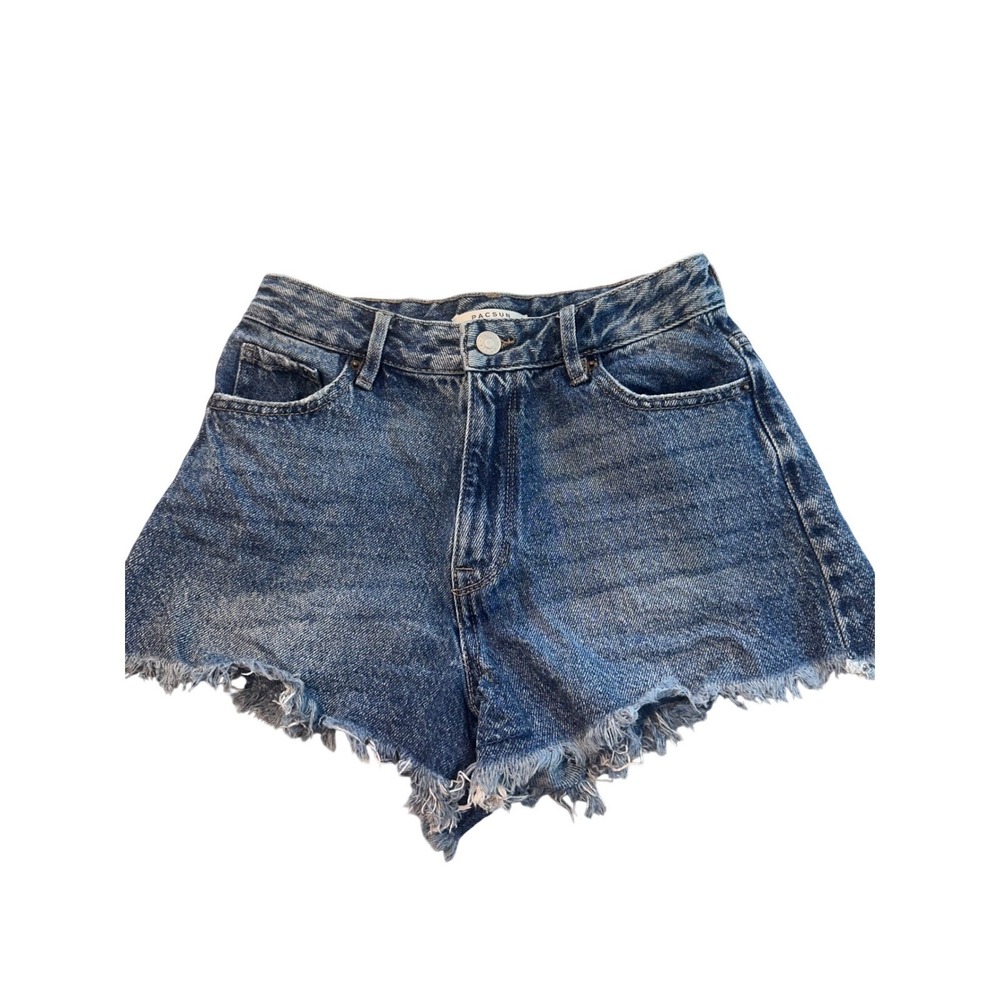 PacSun High Rise Festival Denim Shorts Medium Wash Frayed Hem Size 25 829SP22383